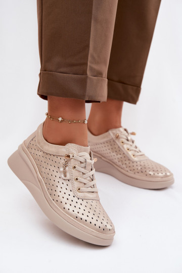 Leer met elementen van opengeInerkt schoenen Dames Vinceza 79603 gouden kleur 2