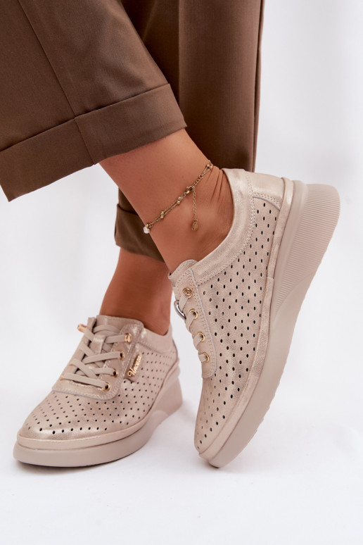 Leer met elementen van opengeInerkt schoenen Dames Vinceza 79603 gouden kleur