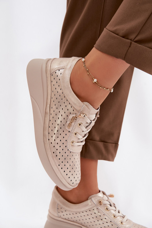 Leer met elementen van opengeInerkt schoenen Dames Vinceza 79603 gouden kleur