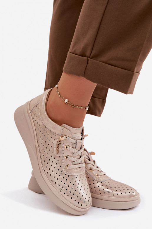 Leer met elementen van opengeInerkt schoenen Dames Vinceza 79603 gouden kleur