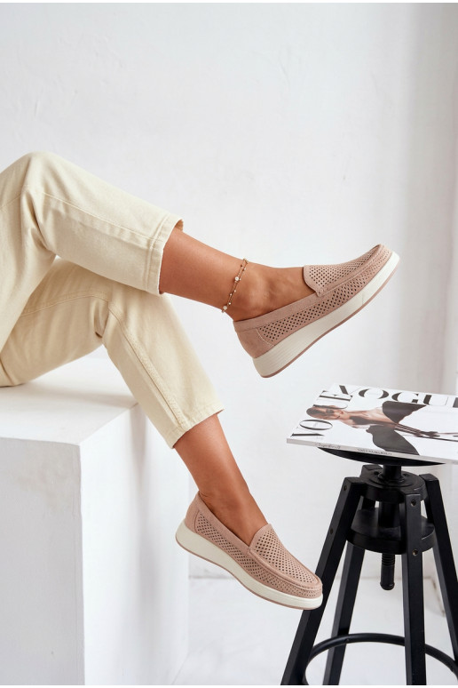 Dames mocassins met perforaties Sergio Leone MK097H zandkleur