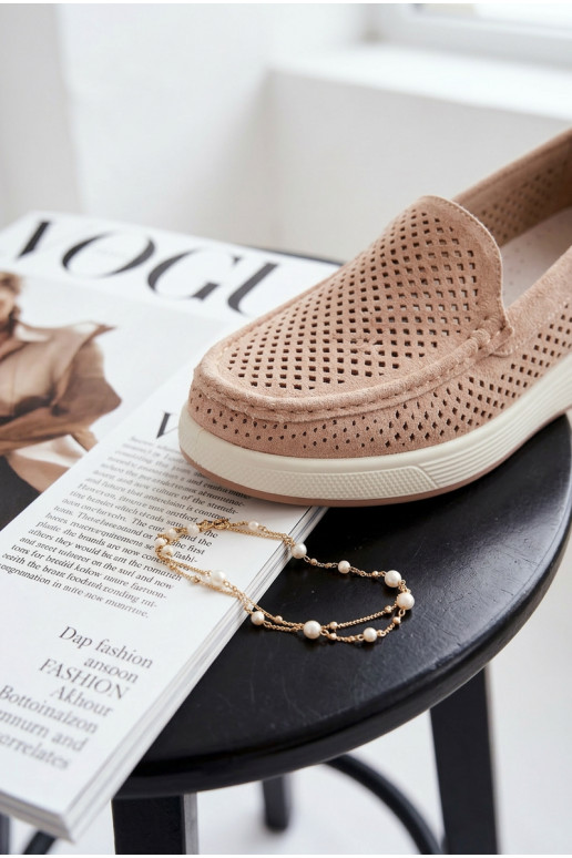 Dames mocassins met perforaties Sergio Leone MK097H zandkleur