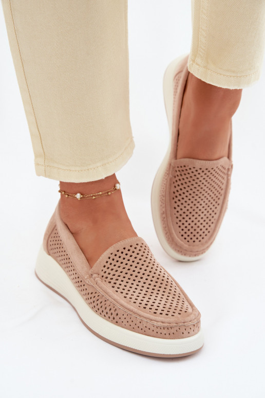 Dames mocassins met perforaties Sergio Leone MK097H zandkleur