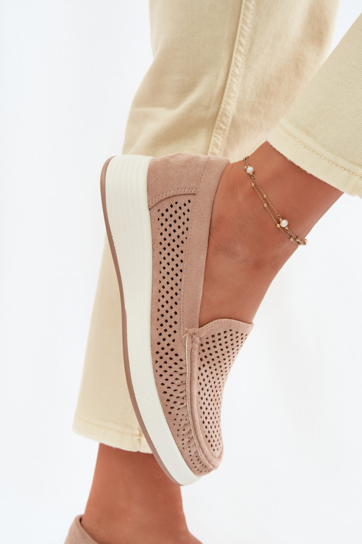 Dames mocassins met perforaties Sergio Leone MK097H zandkleur