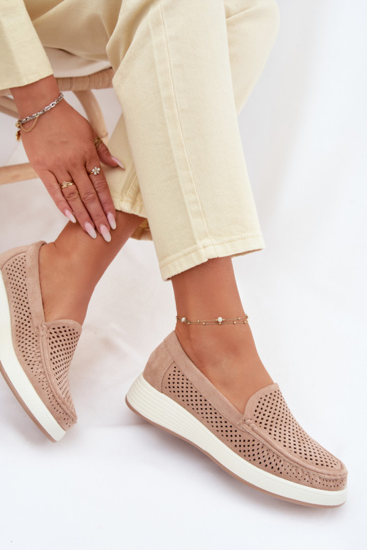 Dames mocassins met perforaties Sergio Leone MK097H zandkleur