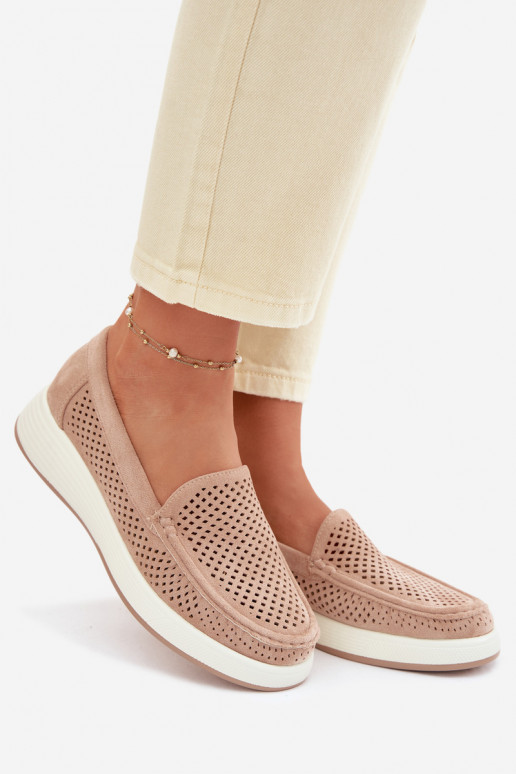 Dames mocassins met perforaties Sergio Leone MK097H zandkleur