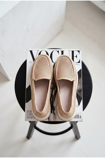 Dames mocassins met perforaties Sergio Leone MK097H gouden kleur