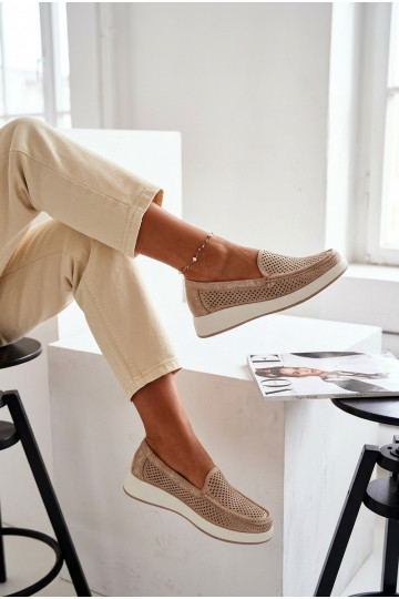 Dames mocassins met perforaties Sergio Leone MK097H gouden kleur 2