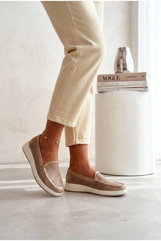 Dames mocassins met perforaties Sergio Leone MK097H gouden kleur