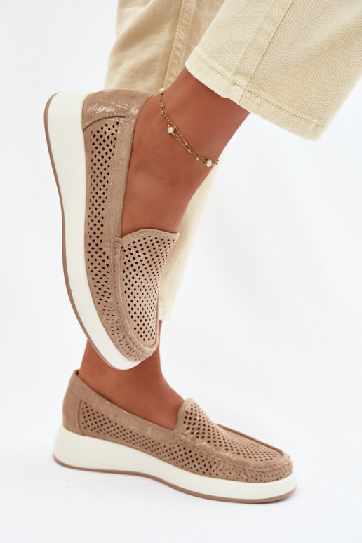 Dames mocassins met perforaties Sergio Leone MK097H gouden kleur