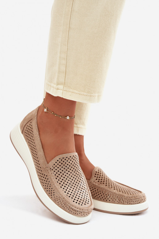 Dames mocassins met perforaties Sergio Leone MK097H gouden kleur