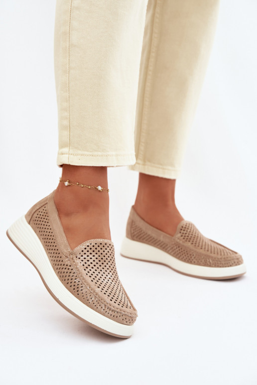 Dames mocassins met perforaties Sergio Leone MK097H gouden kleur