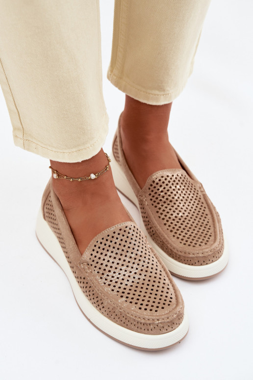 Dames mocassins met perforaties Sergio Leone MK097H gouden kleur