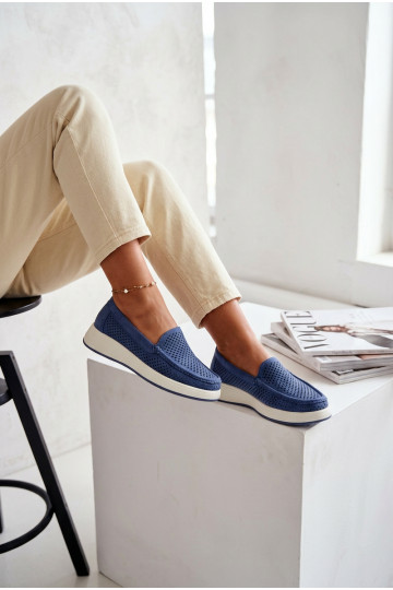 Dames mocassins met perforaties Sergio Leone MK097H blauwe kleur 2