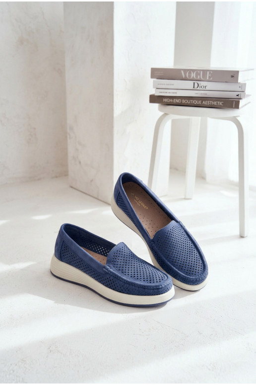 Dames mocassins met perforaties Sergio Leone MK097H blauwe kleur