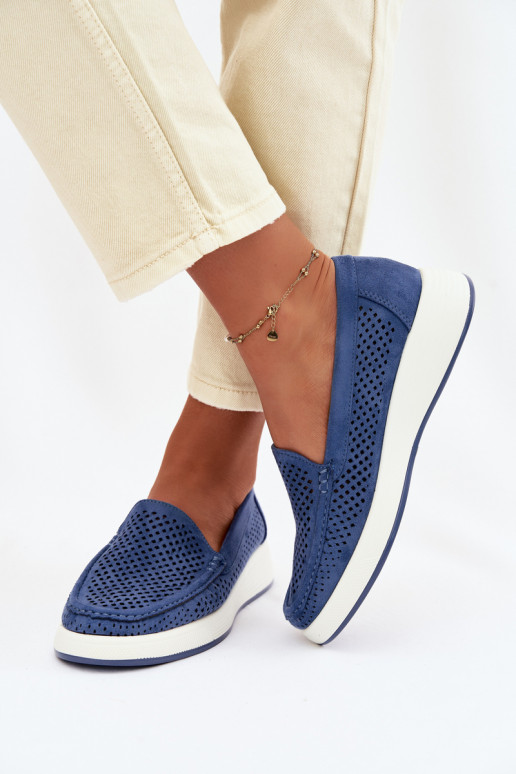 Dames mocassins met perforaties Sergio Leone MK097H blauwe kleur