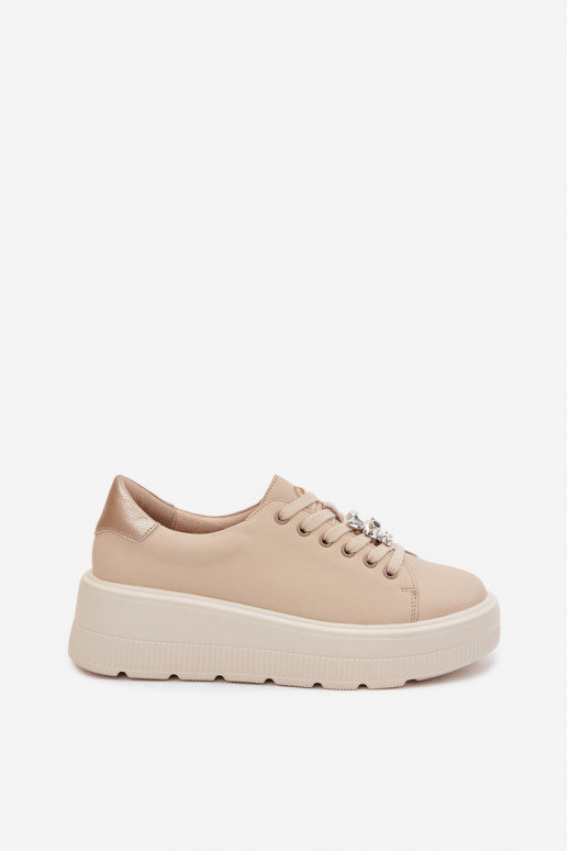 Leer Sneakers model schoenen Dames met platformPrzypinką Vinceza 39973 beige
