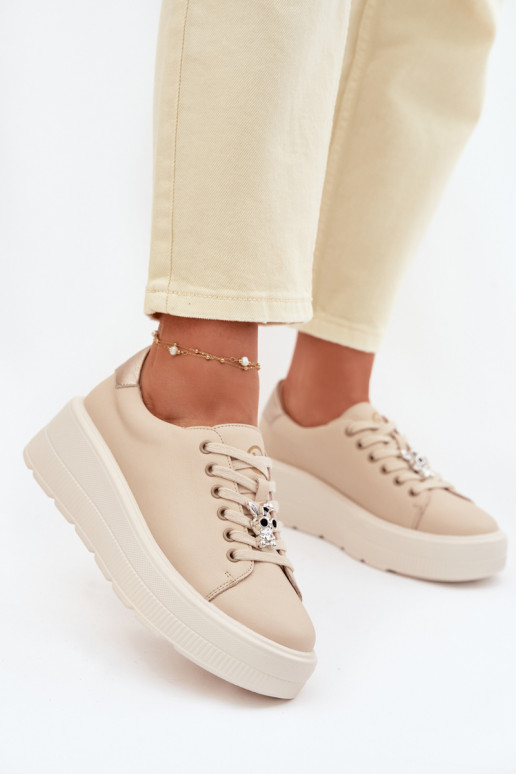 Leer Sneakers model schoenen Dames met platformPrzypinką Vinceza 39973 beige