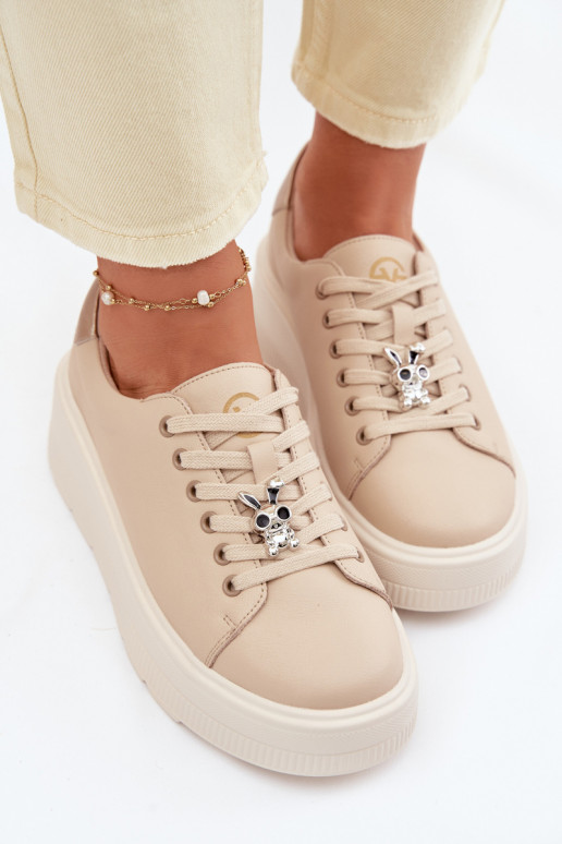 Leer Sneakers model schoenen Dames met platformPrzypinką Vinceza 39973 beige