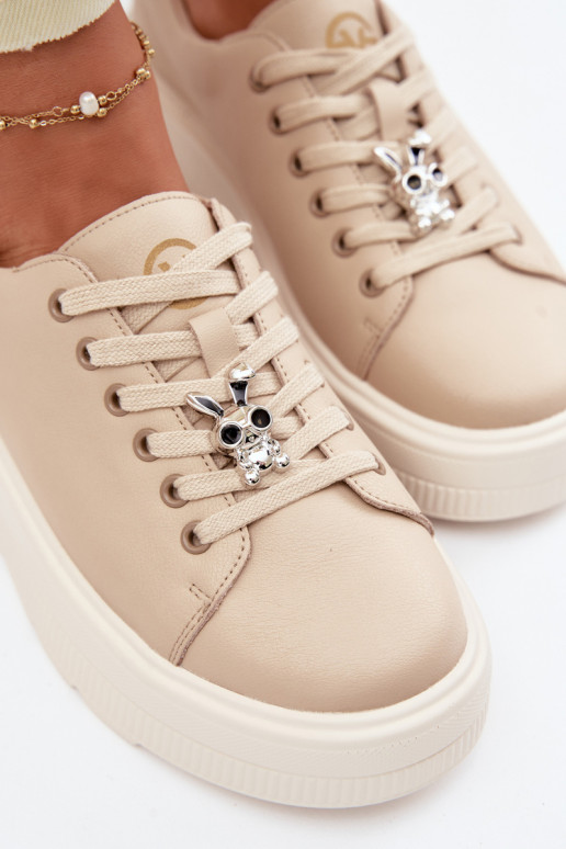 Leer Sneakers model schoenen Dames met platformPrzypinką Vinceza 39973 beige