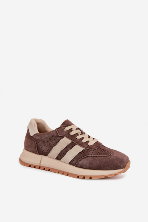 Dames sneakers van kunstleer bruine kleur