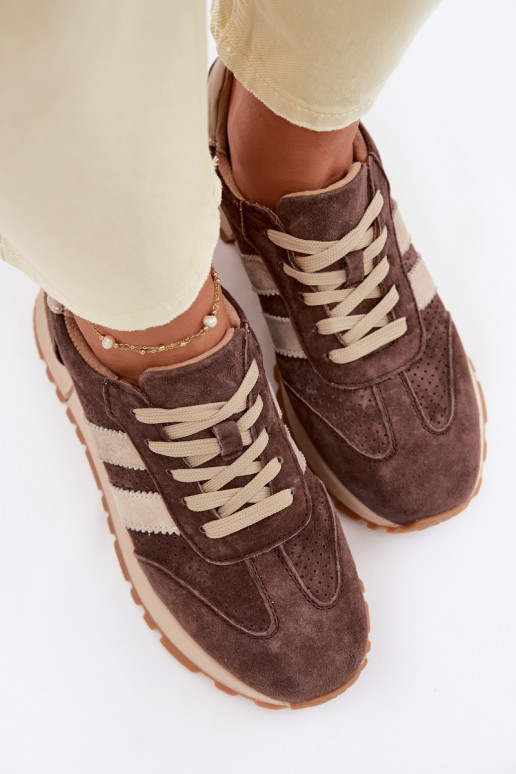 Dames sneakers van kunstleer bruine kleur