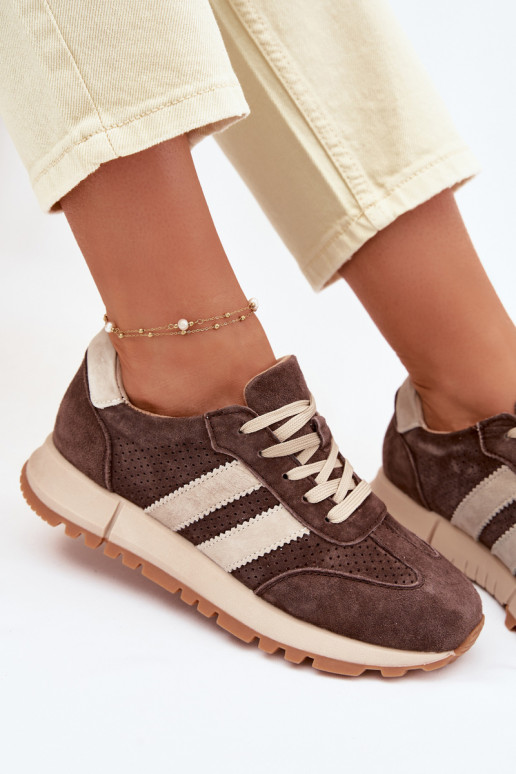 Dames sneakers van kunstleer bruine kleur