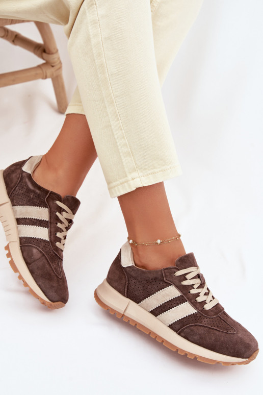 Dames sneakers van kunstleer bruine kleur