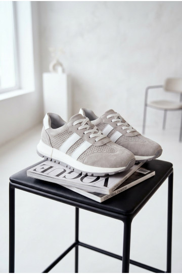 Dames sneakers van natuurlijk suède grijze kleur 2