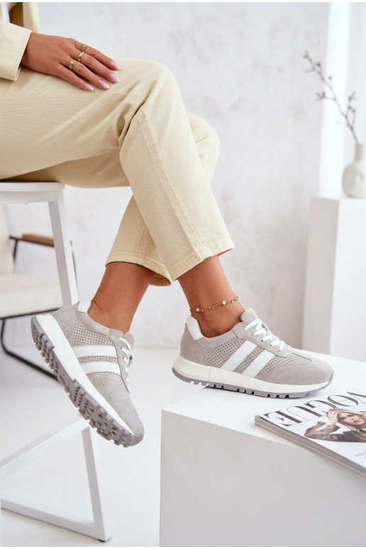 Dames sneakers van natuurlijk suède grijze kleur