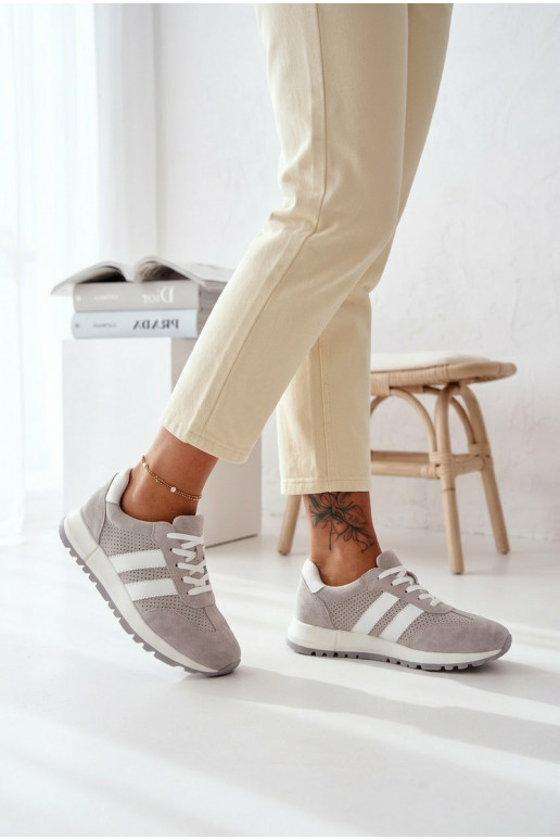 Dames sneakers van natuurlijk suède grijze kleur