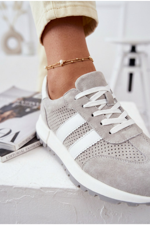 Dames sneakers van natuurlijk suède grijze kleur