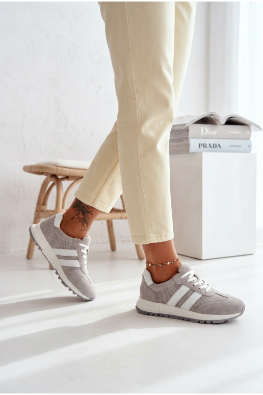 Dames sneakers van natuurlijk suède grijze kleur