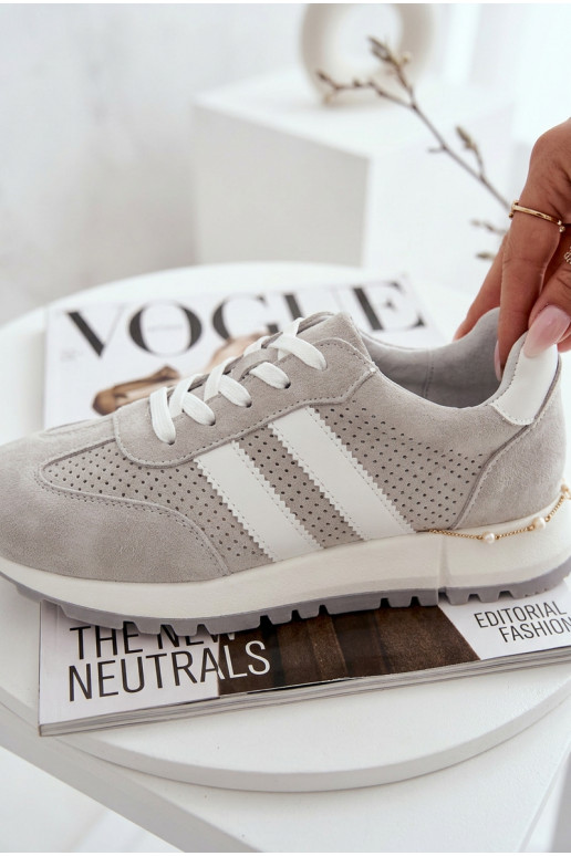 Dames sneakers van natuurlijk suède grijze kleur