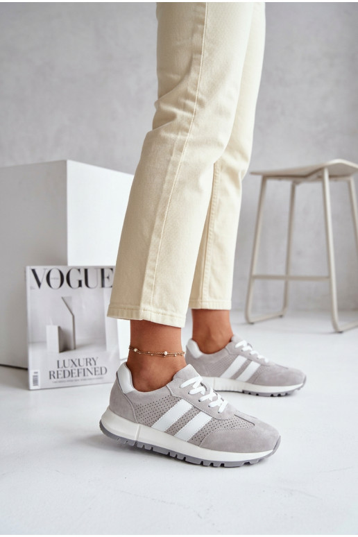 Dames sneakers van natuurlijk suède grijze kleur