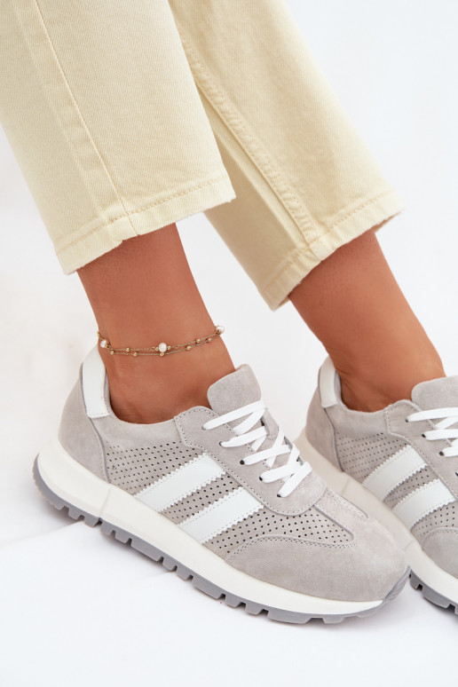 Dames sneakers van natuurlijk suède grijze kleur