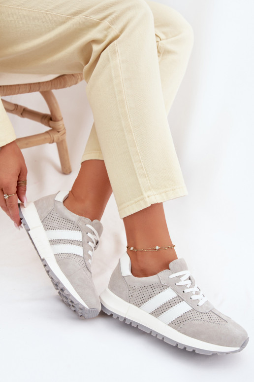 Dames sneakers van natuurlijk suède grijze kleur