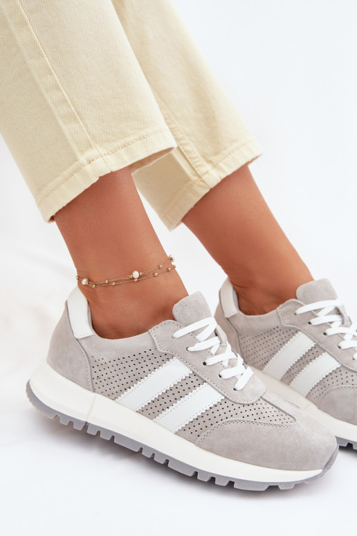 Dames sneakers van natuurlijk suède grijze kleur