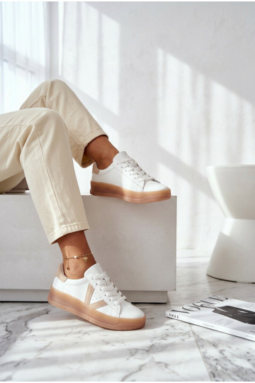 Dames leren sneakers met platform Vinceza 79597 witte kleur