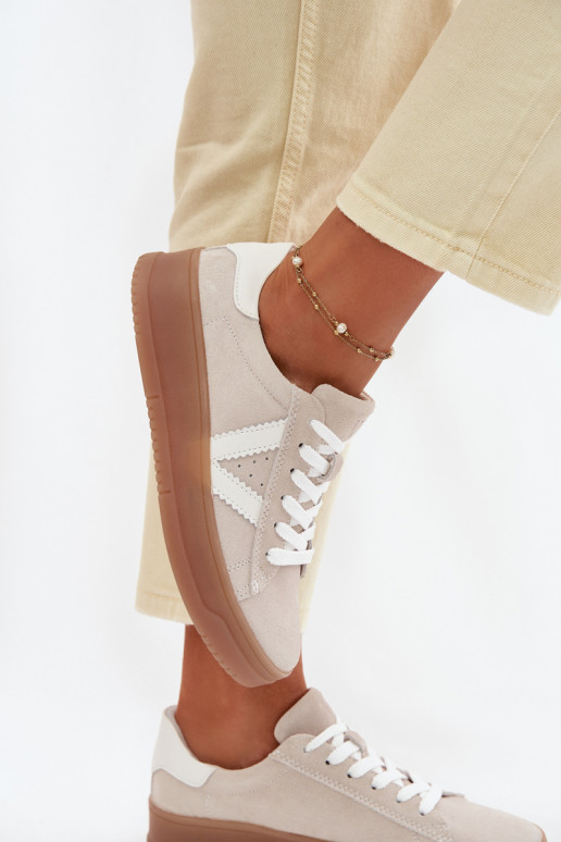 Vinceza 79597 dames sportieve schoenen van natuurlijk suède met plateau in zand