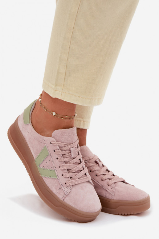 Vinceza 79597 dames sportieve schoenen van natuurlijk suède met plateau in roze