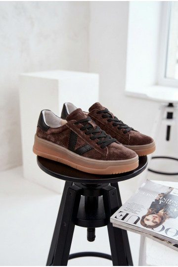 Vinceza 79597 dames sportieve schoenen van natuurlijk suède met plateau in bruin 2