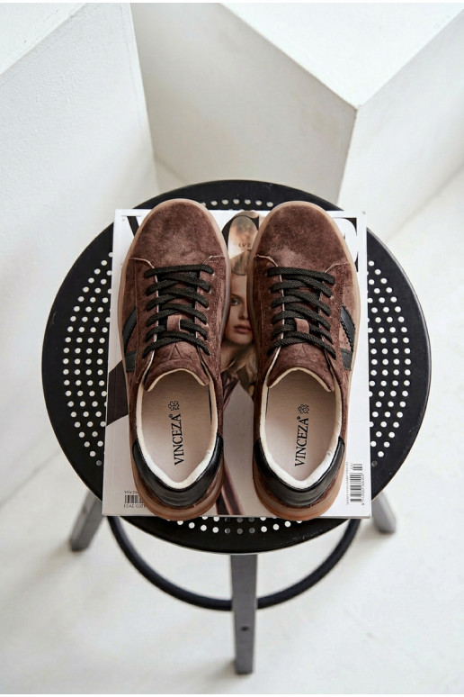 Vinceza 79597 dames sportieve schoenen van natuurlijk suède met plateau in bruin