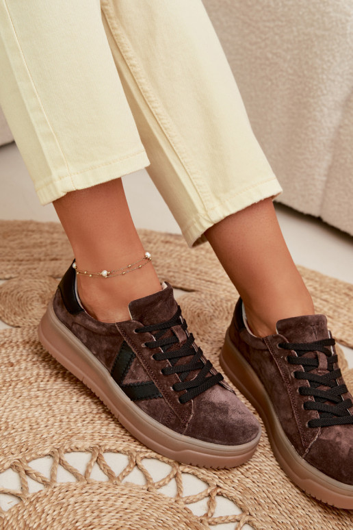 Vinceza 79597 dames sportieve schoenen van natuurlijk suède met plateau in bruin
