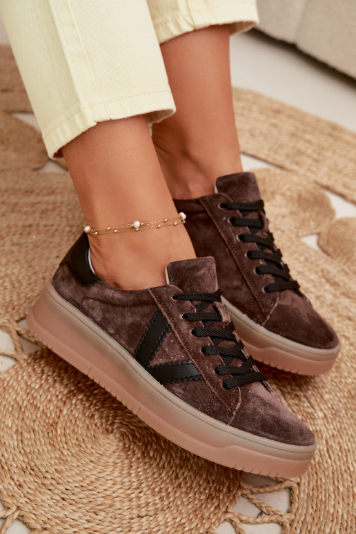 Vinceza 79597 dames sportieve schoenen van natuurlijk suède met plateau in bruin