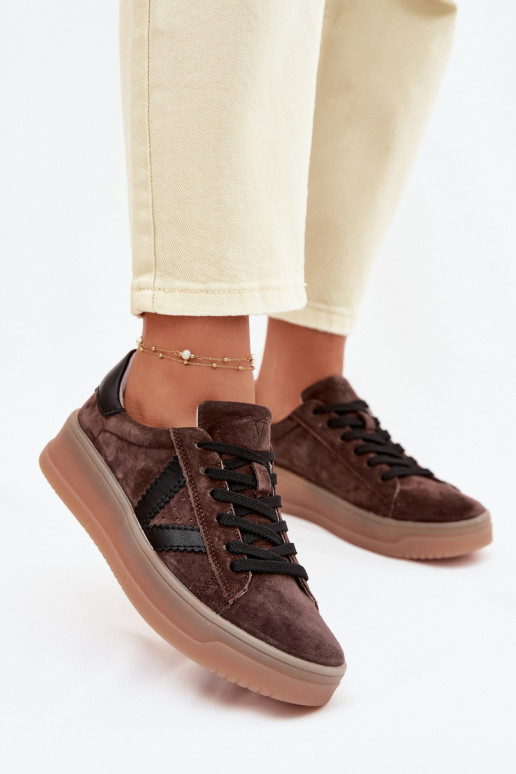 Vinceza 79597 dames sportieve schoenen van natuurlijk suède met plateau in bruin