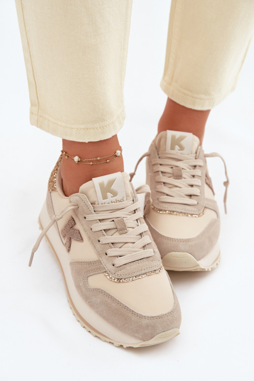 Leer van suède Sneakers model schoenen Dames met platform Kobbo 100103 beige