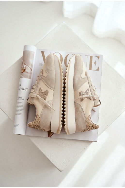 Leer van suède Sneakers model schoenen Dames met platform Kobbo 100103 beige