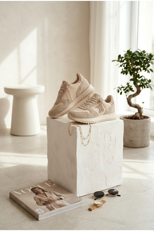 Leer van suède Sneakers model schoenen Dames met platform Kobbo 100103 beige