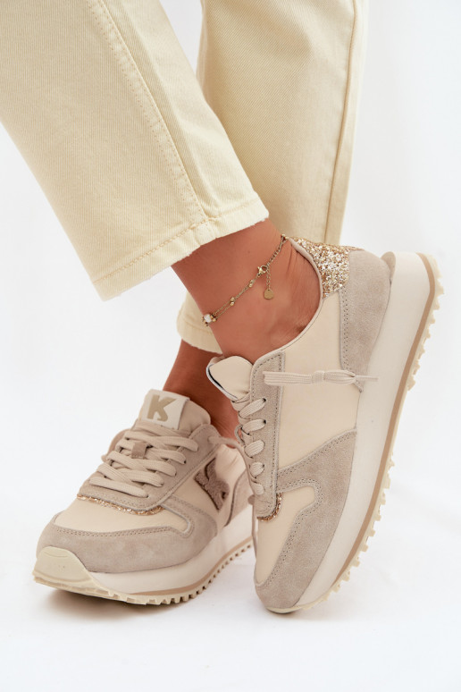 Leer van suède Sneakers model schoenen Dames met platform Kobbo 100103 beige